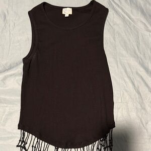 Francesca's Collections Black Tank Top with Fringe